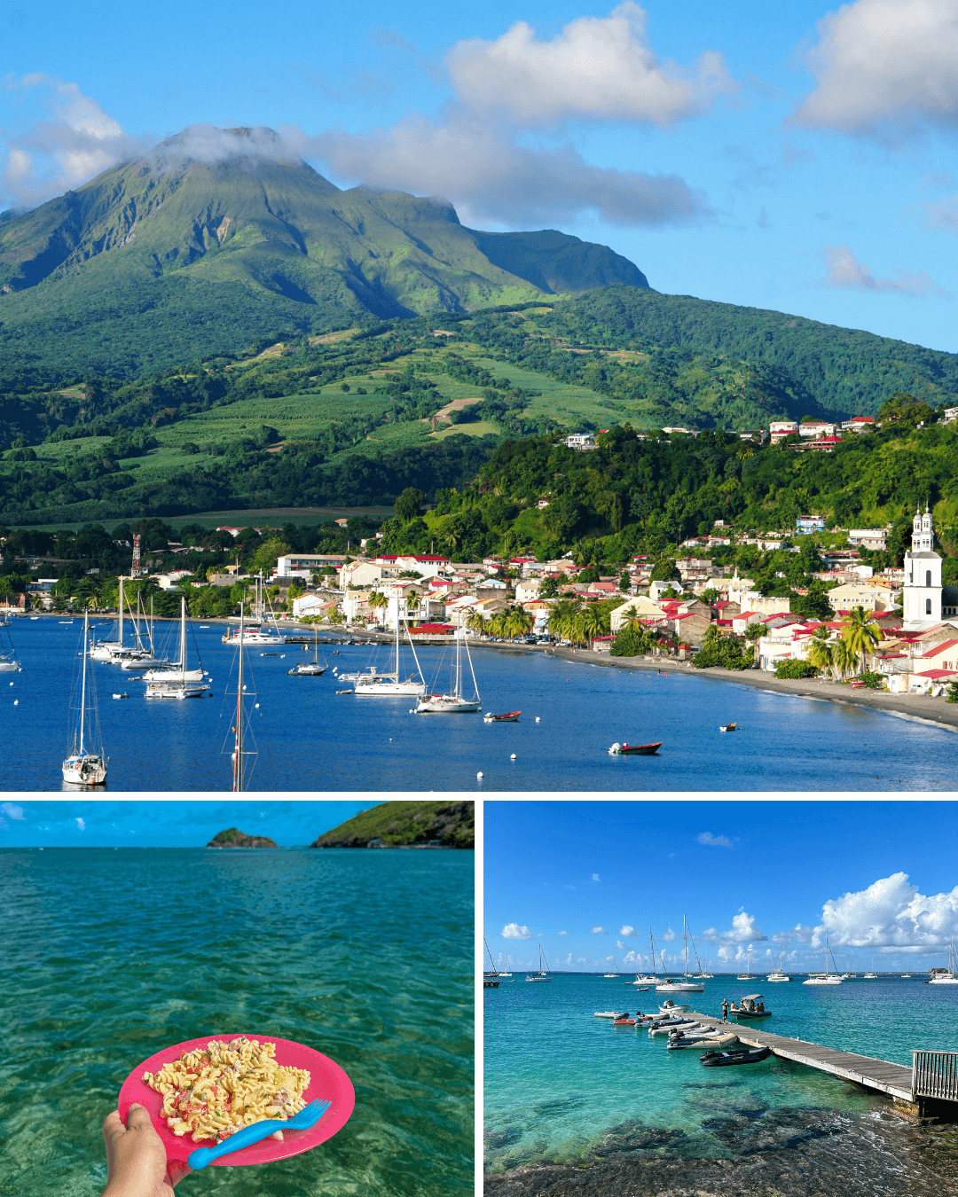 Photo mosaic with beaches, markets, and landscapes in Martinique