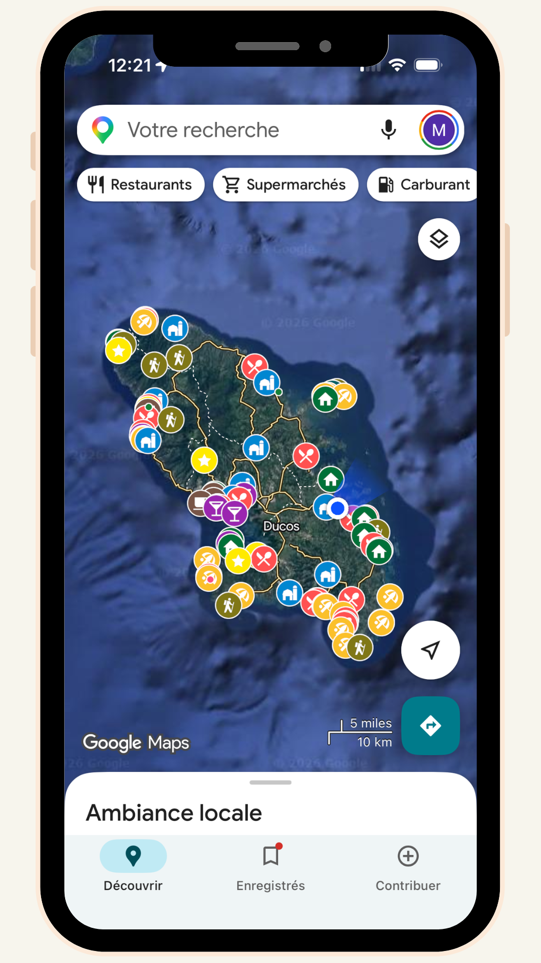 Aperçu de la carte interactive Martinique sur iPhone